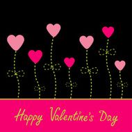 Vector love card Heart flowers Black pink and green