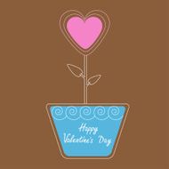 Vector heart flower in pot Happy Valentines Day card