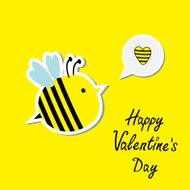 Cute cartoon bee and speech bubble with heart Happy Valentines