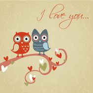 Valentine love card with owls and hearts N4