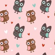 Valentine seamless texture with owls and hearts N4