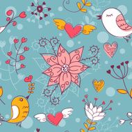 Love seamless texture with flowers and birds N20