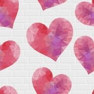 Geometry hearts painted on brick wall background
