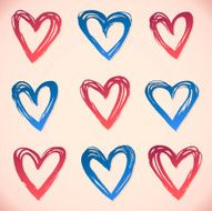 Brushstroke hearts Set of grunge vector and ink strokes