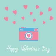Photo camera with hearts Happy Valentines Day card