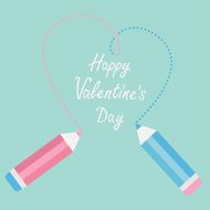 Two pencils drawing big dash heart Happy Valentines Day card
