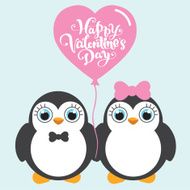 Two cute penguins in love Valentine &rsquo;s Day postcard