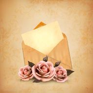 Three roses in front of an old envelope