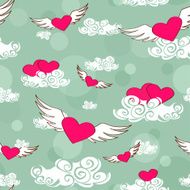Seamless pattern of flying heats at the sky