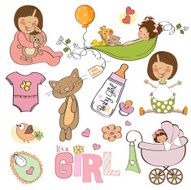 new baby girl elements set isolated on white background N2