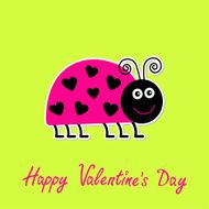 Cute cartoon pink lady bug with dots hearts