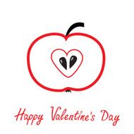 Red apple with heart shape Happy Valentines Day card