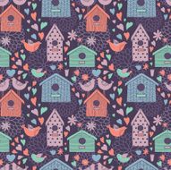Seamless floral pattern with birdhouses N5