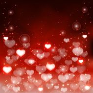 Blurry hearts on red background