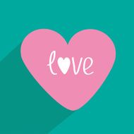 Pink heart with long shadow Flat design Icon