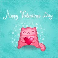 Happy Valentines card Cute cat with heart N2