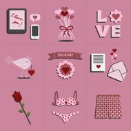 Cute pink love icons set