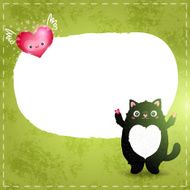 Happy Valentines day card with cat and heart N2