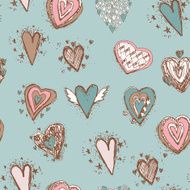 Seamless pattern with hearts Blue pink brown vector N2