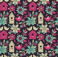 Seamless floral pattern with birdhouses N6