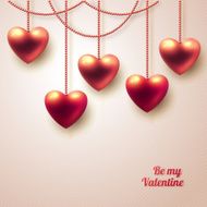 Three dimensional hanging hearts on light background N2