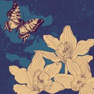 Vintage card with butterfliy and orchids
