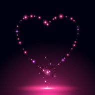 Glowing pink heart of stars and sparkles on dark background