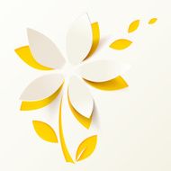 Yellow paper flower vector greeting card template