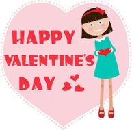 Cute Girl holding heart- Illustration N2