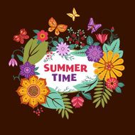 Brown summer background with wild flowers