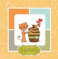 birthday greeting card with cupcake and cat N5