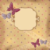 Vintage background with butterflies and lace Old paper