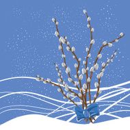 Pastel background with pussy willow Vector illustration