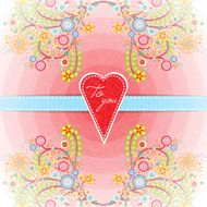 Valentine's Day flowers greeting card with heart banner N3