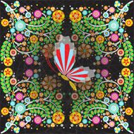 Decorative flowers background on black butterfly grunge