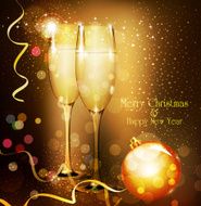 Christmas holiday background with two glasses of champagne