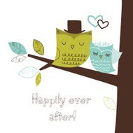 Two cute owls on the tree branch Romantic Wedding Card N3