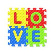Word LOVE written with alphabet puzzle letters