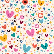Hearts dots and stars funky cartoon pattern
