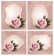 Collection of retro greeting cards with pink roses Vector illustration