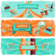 Wedding invitation horizontal banners in retro style