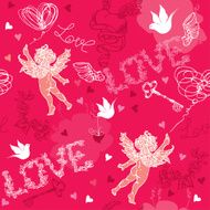 Valentines Day seamless pattern with Cupid handdrawn hearts