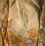 congratulation vintage vector background with drawing flowers on crumpled paper