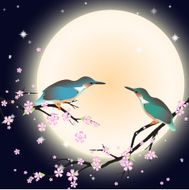 Background with cherry blossom and a couple bird
