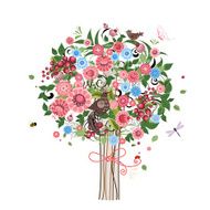 Flower decorative tree with birds