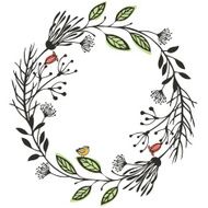 Round frame of herbs and flowers N2
