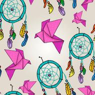 Cute background with origami and dream catchers