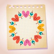 cute hearts frame note paper cartoon illustration