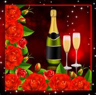 Red roses with champagne