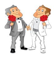 Homosexual male couple holding red roses N2